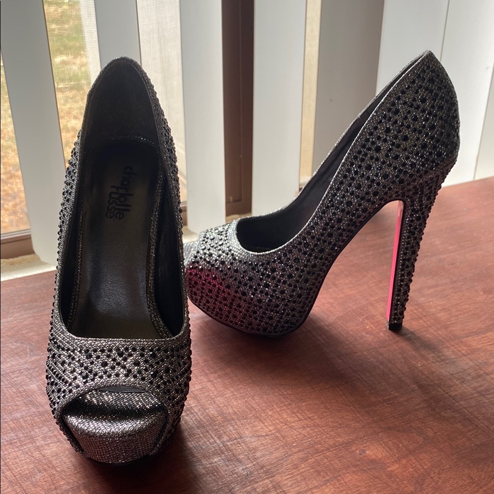 Charlotte Russe Black Crystal Embellished Heels